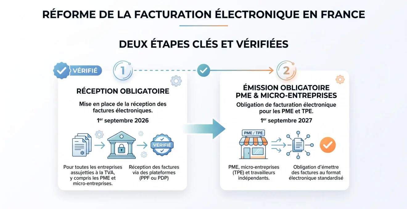 Schéma du calendrier de réception et d'émission des factures électroniques pour une PME