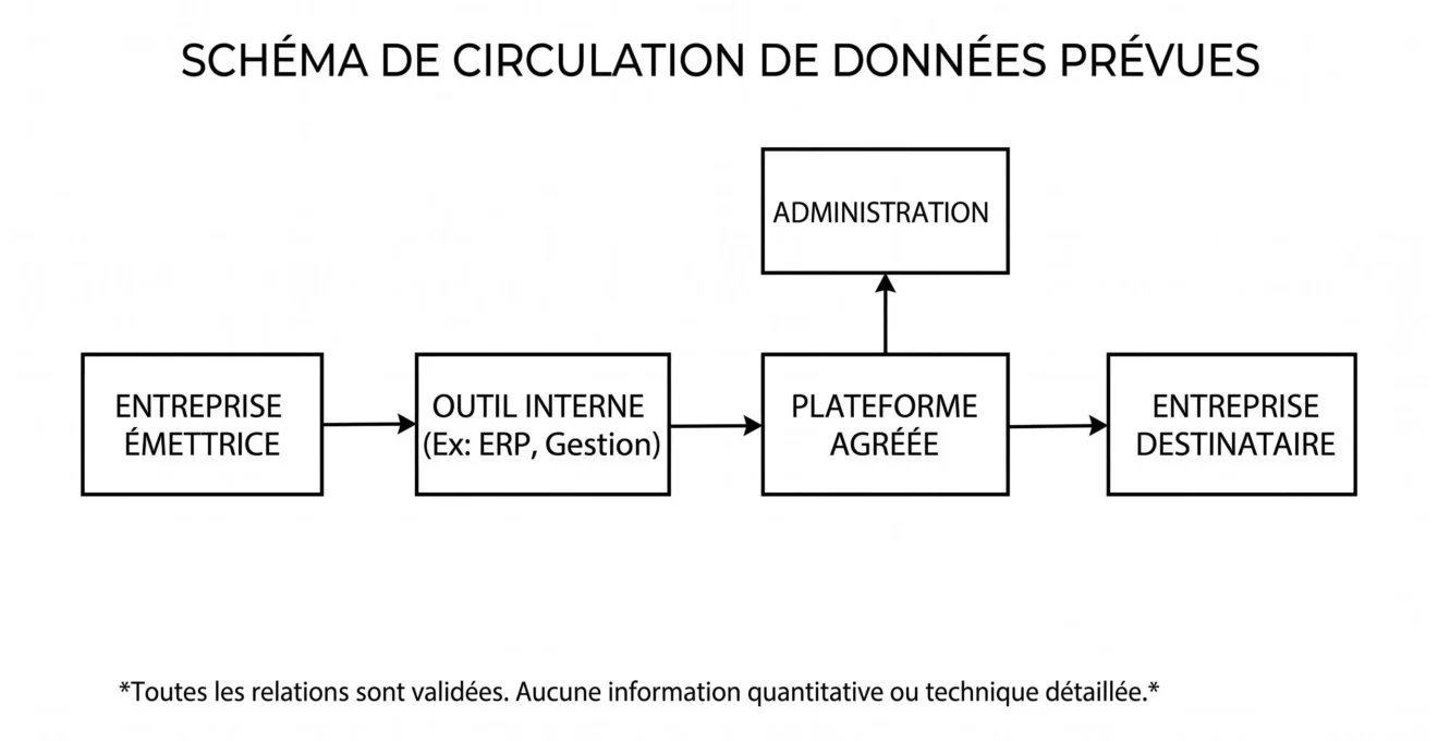 Schéma simplifié d'un flux de facture passant par une plateforme agréée